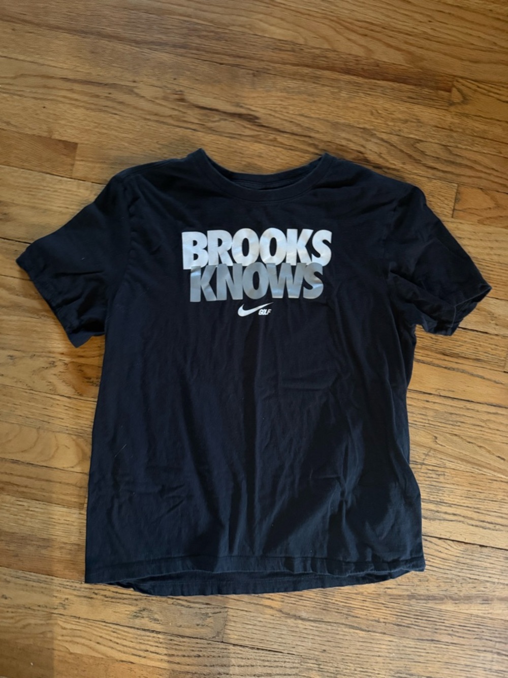 Nike Black Adult size L 100% cotton Tee with White 'BROOKS KNOWS' Graphic